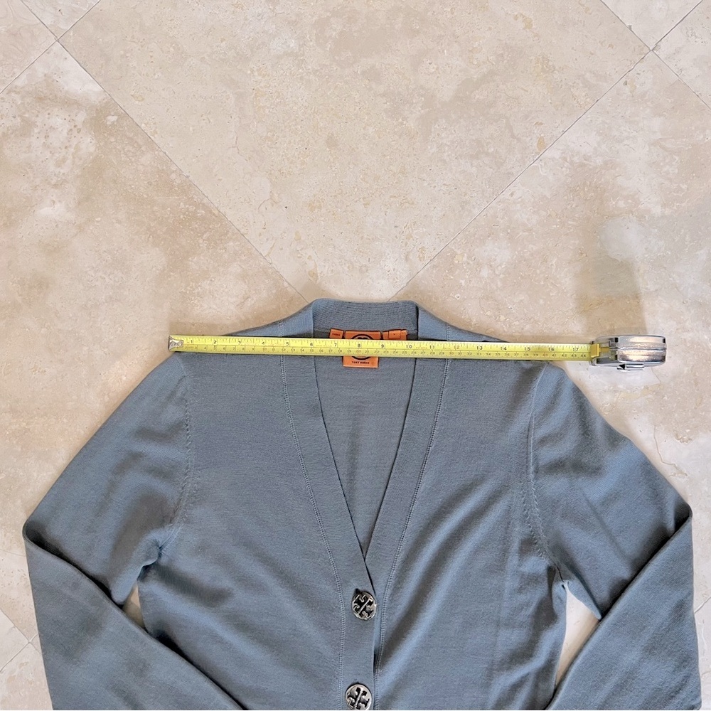 Tory Burch Light Weight Wool Cardigan with Silver Logo Buttons - Picture 8 of 10